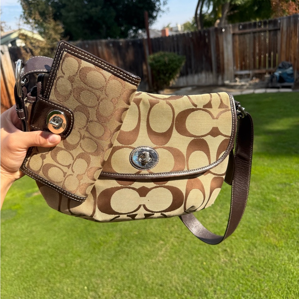 Coach Tan and Brown Shoulder Bag Set